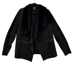 Faith and Zoe Black Faux Fur Collar Waterfall Drape Jacket‎ XXL